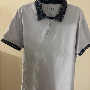 BYLT Basics Gray Polo with Navy Polka Dot Accents